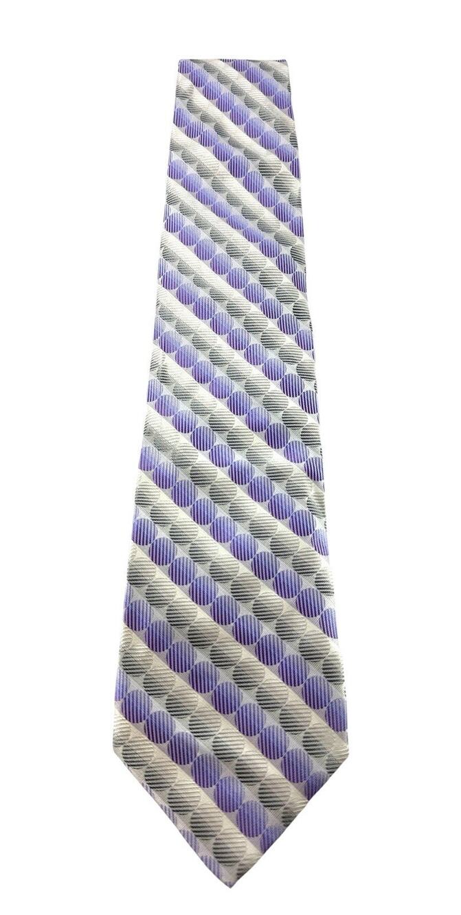 Paul Dione 100% Silk XL Long Necktie Purple Gray Silver Geometric Circle Pattern